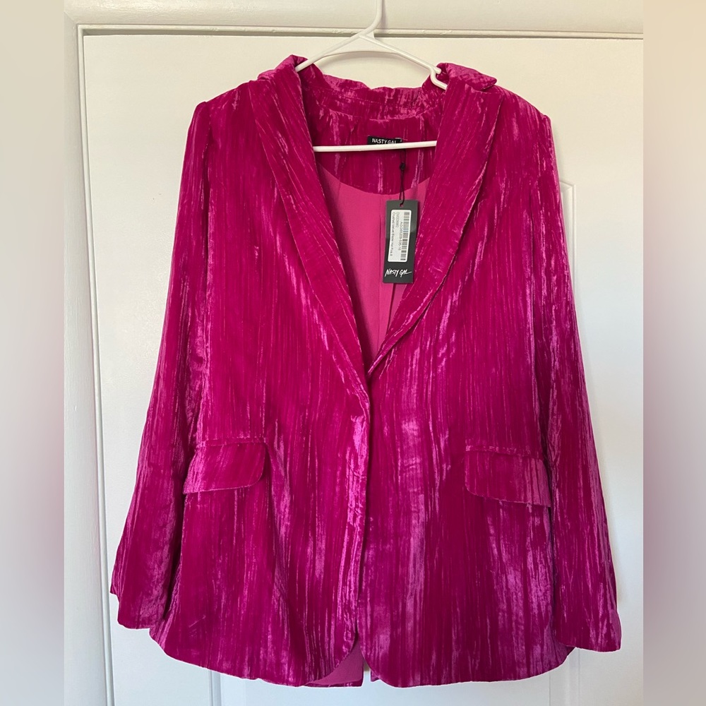 Hot pink velvet blazer